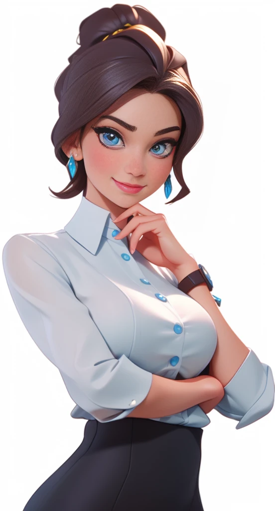 masterpiece, best quality, 3d rendering work, 3dmm style, close up, portrait, 3d, serious and beautiful secretary，beautiful skin...