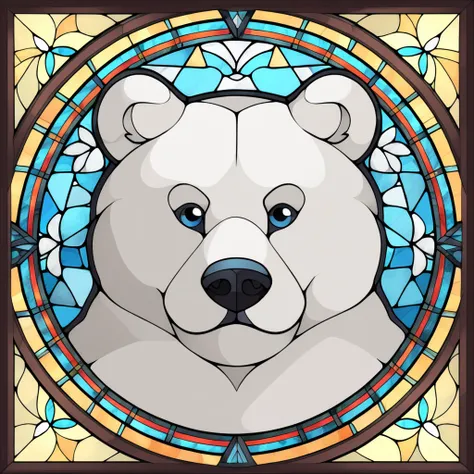 Snow Bear in stained glass portrait art style