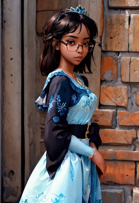 black princess with glasses and blue dress