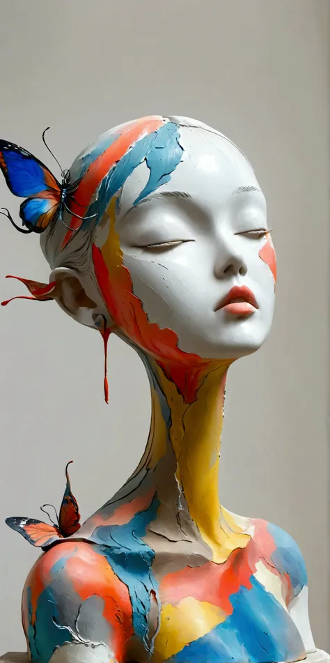 abstract sculpture ,young woman(thai)half body,abstract art,surrealism