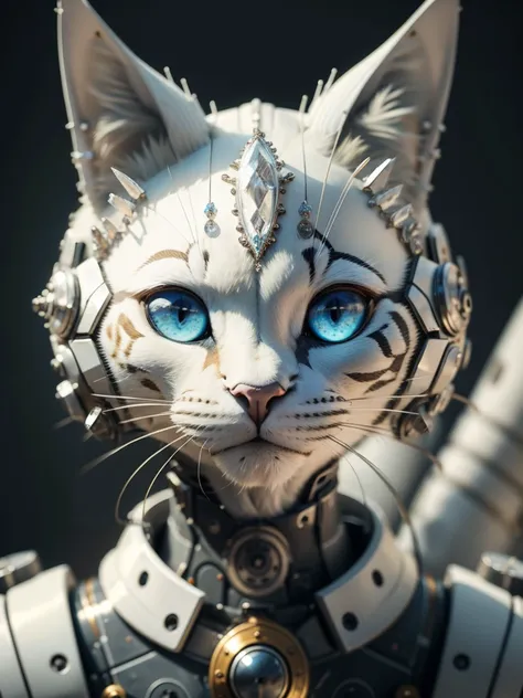 best quality, masterpiece, portrait of a hybrid woman cat, robot cat,beautiful detailed face, white background, soft light, hype...