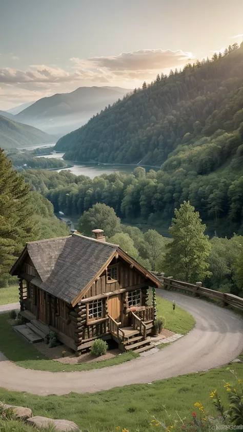 As the light began to fade, an old log cabin was spotted in a small clearing ahead. The cabins roof shimmered in the fading sunlight. The log cabin was located near a quaint steampunk village, nestled within the rugged wilderness.
Upon approaching the cabi...