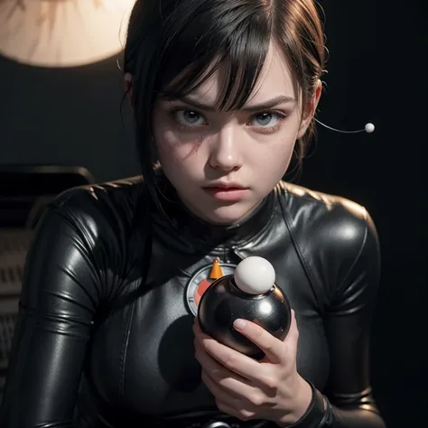 scene from The Incredibles. The microball trap is a villain device that launches small black balls that stick to the target and absorb it and a girl is caught by it 