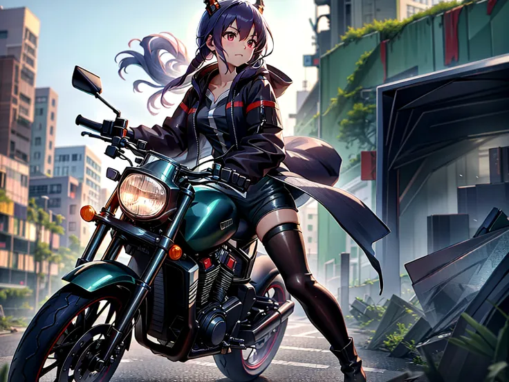 anime girl chen rides a motorcycle through a destroyed city, cool anime 8k, anime style 4k, 4k anime wallpaper, anime wallpaper ...