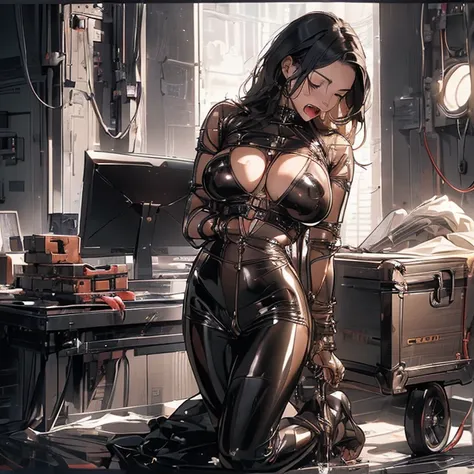 (((Full body latex bondage suit))),(((masterpiece, Highest quality))),(((alone:1.2))),(((One Girl:1.2))),32K Wallpapers, Very detailed,(((((portfolio))))),(((((close))))),(((((Breast augmentation))))),((((More angles)))),(((highlight))),(((completion. Deta...