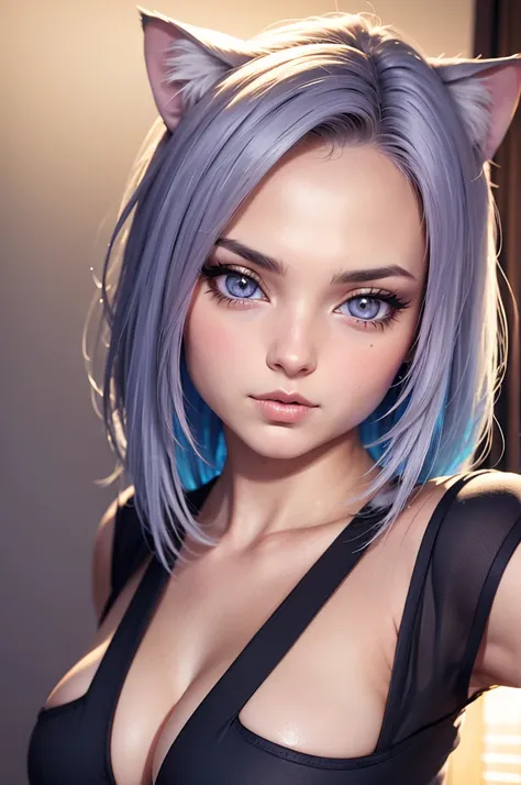 a beautiful neko android 18, detailed facial features, detailed eyes, detailed lips, detailed nose, detailed face, long eyelashes, catlike ears, catlike tail, detailed android components, cyborg body, intricate mechanical details, highly detailed, 8k, phot...