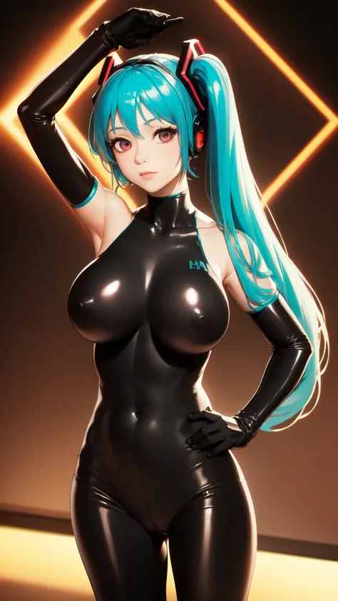 {{1 female},{{{{{Tabletop++, Highest quality++, Very detailed+, Ultra-high resolution,(Realistic:1.4)Cowboy Shot,hatsune miku, (Vocaloid)RAW Photos,(hatsune miku)+,(hatsune miku)+, (Vocaloid) Expressionless, Light blue hair, Red eyes ,clavicle, Twin tails,...