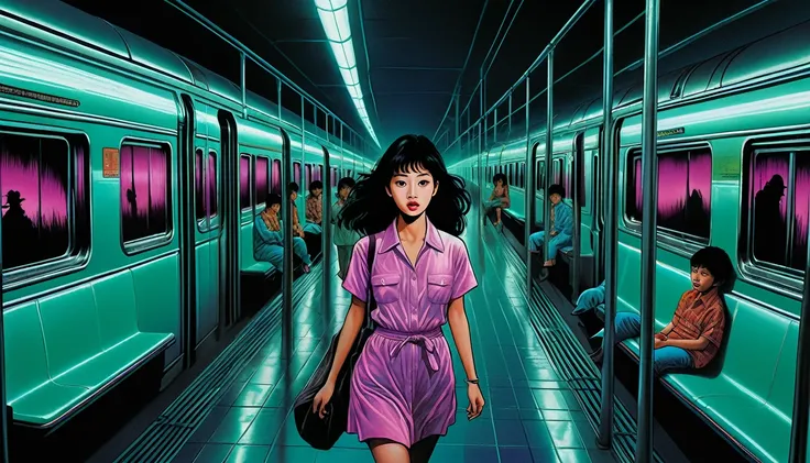 An illustration、art、80s Thai horror movie poster, Supervised by Junji Ito、(train:1.2)、Attention to detail, Realistic Shadows、Analog Style, chromatic aberration, Surrealism、Complementary Gradient