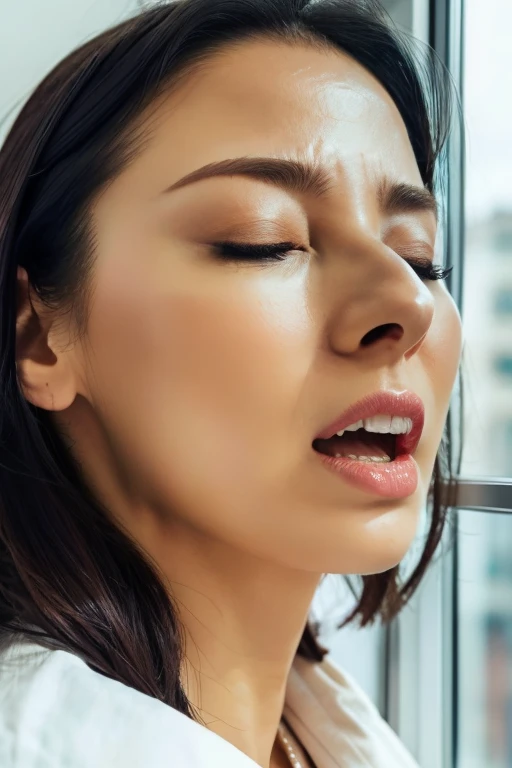 one girl,flying debris,,award-winning photo, very detailed, edge orgasm,face focus, (woman with open mouth and closed eyes ), 30...