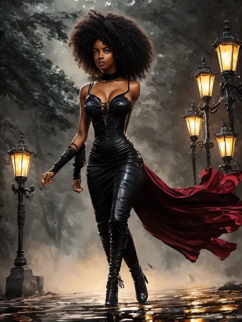 ((full body)) Victorian Hungarian black woman Woman of the 19th century, Hazel eyes, Red lips, Nice features, perfect face, perfect eyes, closed mouth, Wadim Kashin, James gurney, ink, Splash Art", Amazing beauty, Royo, after sexing, Super detailed splash ...