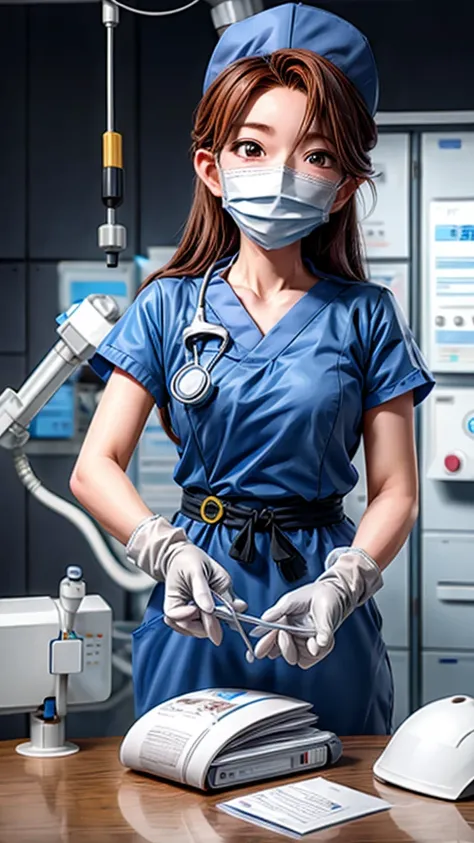 Operating room nurse、Handing the equipment to the doctor、operating、hat、gloves、mask