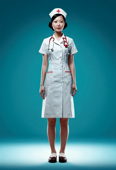 Nurse, full body, by Tang Yau Hoong, cinematic still, (best quality, masterpiece), very aesthetic, perfect composition, photorealistic, intricate details, ultra-detailed, vivid colors