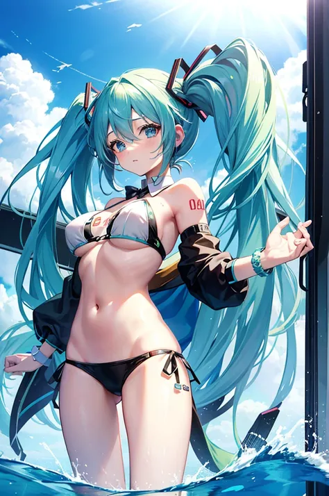 Two people　Hatsune Miku　Big and small breasts　Swimwear　wrist set