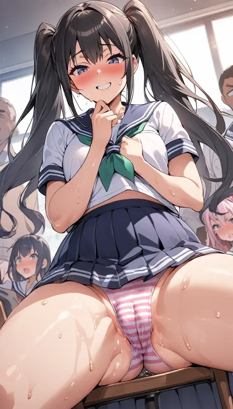 younger sister、big Ass、Sweaty buttocks、One Woman、One Man、Many people々々、beautiful girl、high school girl、Pigtails、Condescending face、Large number of guests、School、classroom、Brasilia、Sailor suit、Short pleated skirt、16 years old、Looking down at the viewer, Lon...