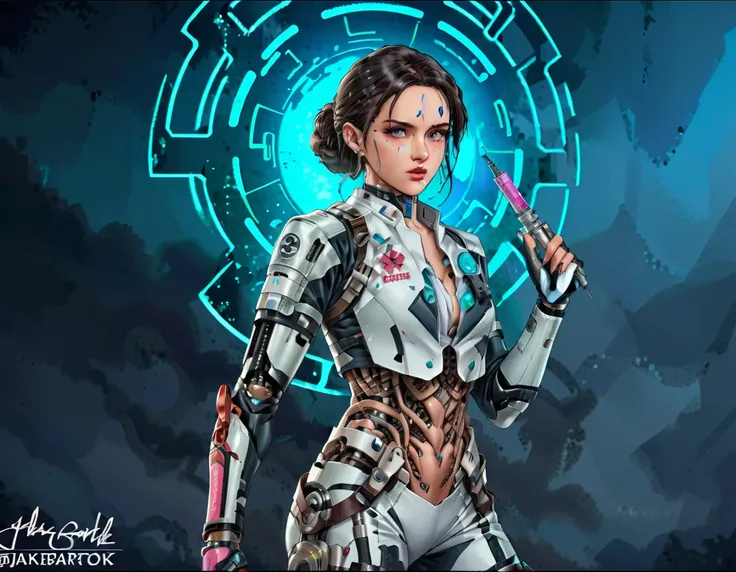 a picture of mech nurse in a futuristic hospital, exquisite beautiful nurse,  dynamic hair style, ((full body shot: 1.5)), ((anatomically correct: 1.5)), (ultra detailed face: 1.2), best detailed face, wearing white nurse robes, white pants, white high hee...