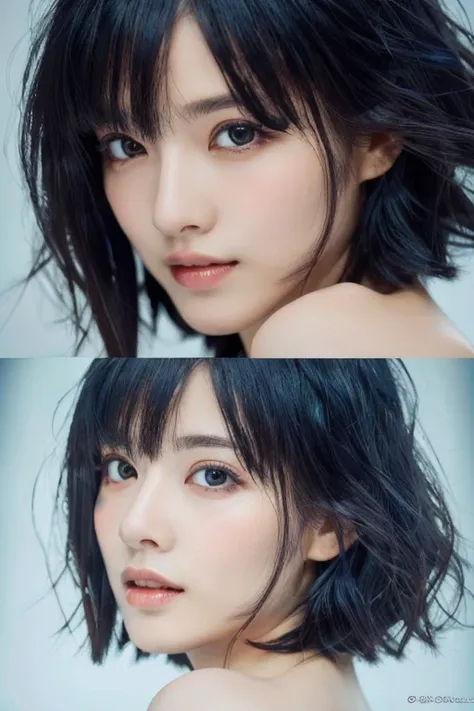 [Blue-black:.3] hair, (masterpiece:1.3), (8k, Realistic, RAW Photos, Highest quality: 1.4), Japanese, (One Girl), Beautiful Face, (Realistic Face), (black hair, short hair:1.3), beautiful hairstyle, Realistic eyes, Beautiful details, (Realistic Skin), Beau...