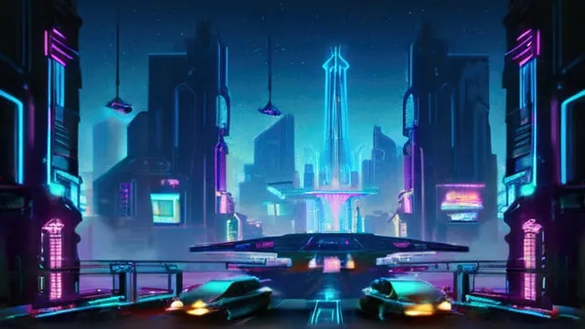 ```
"a futuristic cyberpunk cityscape at night, with neon lights illuminating the buildings, flying cars, and holographic advert...