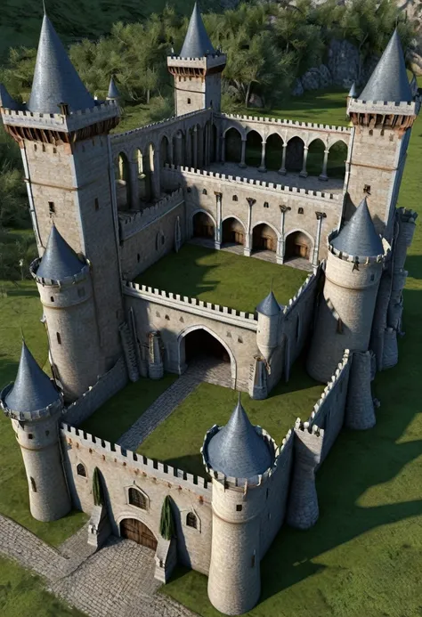 ancient large medieval castle with several towers [3d model]