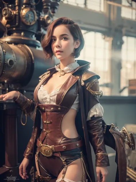  1 girl, eflective,there is a woman in a steam punk outfit posing for a picture,Full Body, steampunk fantasy style, steampunk girl, steampunk inventor girl, sci-fi steampunk, dieselpunk art style, steampunk pin-up girl,  captivating and graceful, (realisti...