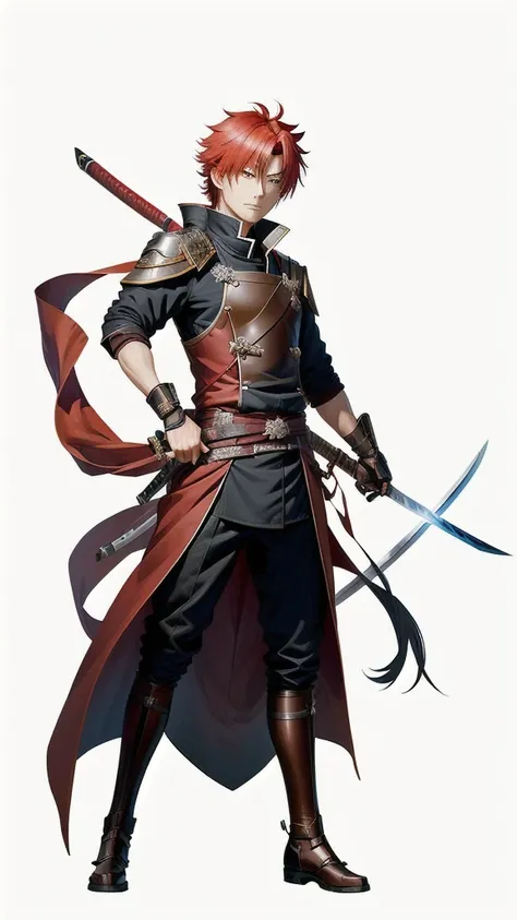 Anime character with red hair and a sword in his hand, nobutaka ike, Mushoku Tensei, hijikata toushirou of gintama, shikanosuke yagaki, Official Art, tsukasa dokite, akiyuki shinbou, Katsura Masakazu, Fox warrior with a naginata