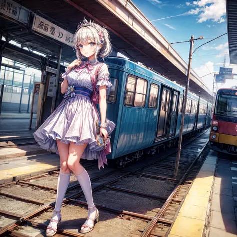 Princess dress anime girl railway station 