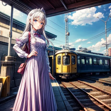 Princess dress anime girl railway station 