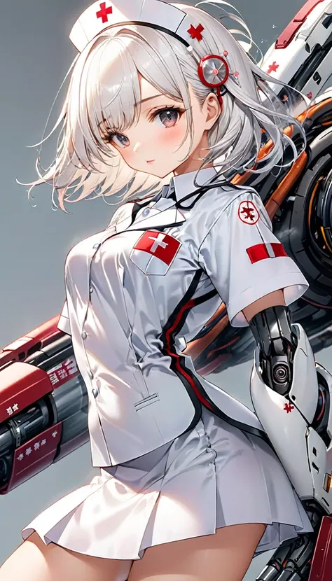 cool and cute nurse mecha with streamlined form, nurse uniform, can do anything, special effects