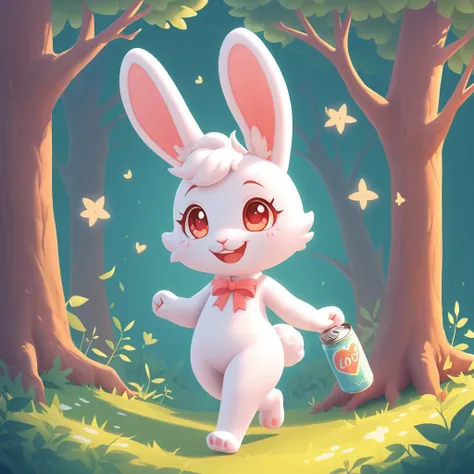 a little rabbit walking through the woods，happy，can be cute love