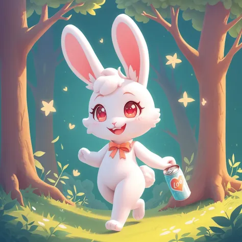 a little rabbit walking through the woods，happy，can be cute love