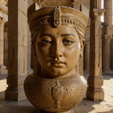 (best quality,4k,8k,highres,masterpiece:1.2),ultra-detailed,(realistic,photorealistic,photo-realistic:1.37),ancient egyptian style,Stone statue,chubby,fat woman,35 years old,beautiful detailed eyes,beautiful detailed lips,extremely detailed eyes and face,l...