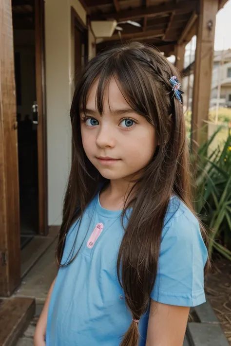 a 5 year old girl with beautiful long cattail hair and blue eyes