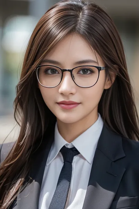 Tabletop, Highest quality, Realistic, Very detailed, In detail, High resolution, 8k wallpaper, One beautiful woman,, Light brown messy hair, Wearing a business suit, Sharp focus, Perfect dynamic composition, Beautiful attention to detail, Fine hair, Detail...