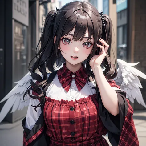 vampire, tooth, Plaid Dresses, bow, changeta fashion, changeta style, Anime Girl Cosplay, change, cute, Cute as an angel, , portrait of changeta girl, Red plaid, 2k, 2000, Emo Style, fringe faction, Red plaid, Mine Girl, Harajuku Style, Exaggerated clothin...