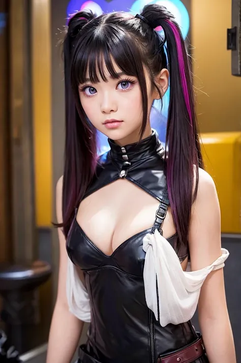 The following prompt is、I will explain the details of this super realistic live-action Japanese girl based on this image in 400 characters or less.：

--- With glowing neon lights in the background、Japanese beautiful girls stand out。Her dark hair has bright...