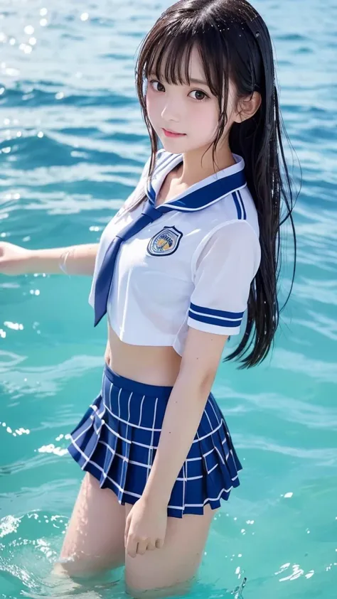 Cute Girls､high school girl､Idol､mini skirt､See-through､Ocean､Swimming in uniform､Wet Uniform､See-through