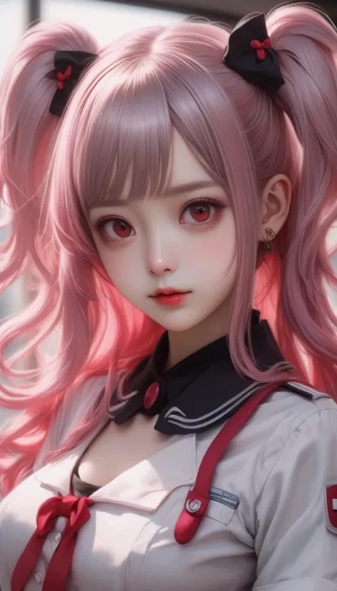 Asura像、Beauty caretaker 、Nurse uniform、Highest quality、masterpiece、One Girl、22 years old、White skin、Expressionless、Lift the corners of your mouth、Sharp teeth、Pink Hair。Twin tails、Hair Clip、big hair clip、Cute Hair Clips、Grey Eyes、Small red cheeks and nose、F...