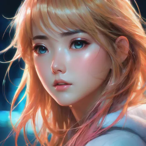 a close-up portrait of a beautiful anime-style girl with smooth, soft skin, big dreamy eyes, intricate colored hair, symmetrical features, and a detailed, captivating face, in a soft lighting style, digital painting by makoto shinkai, stanley artgerm lau, ...