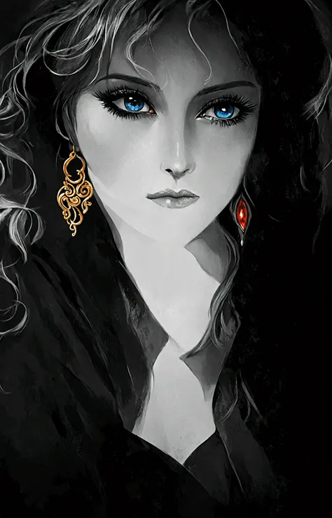 arafed image of a woman with blue eyes and a black top, glossy digital painting, digital art of an elegant, sultry digital painting, in style of digital painting, elegant digital painting, dark but detailed digital art, gorgeous digital art, gorgeous digit...