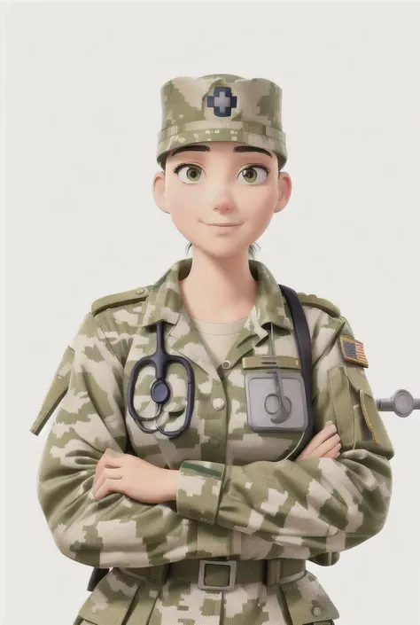 a medical nurse in a military uniform with a stethoscope, wearing a military uniform, wearing military uniform, portrait of a female medical staff in military, perfect military composure, miltary, portrait of soldier girl, military girl, beautiful female s...