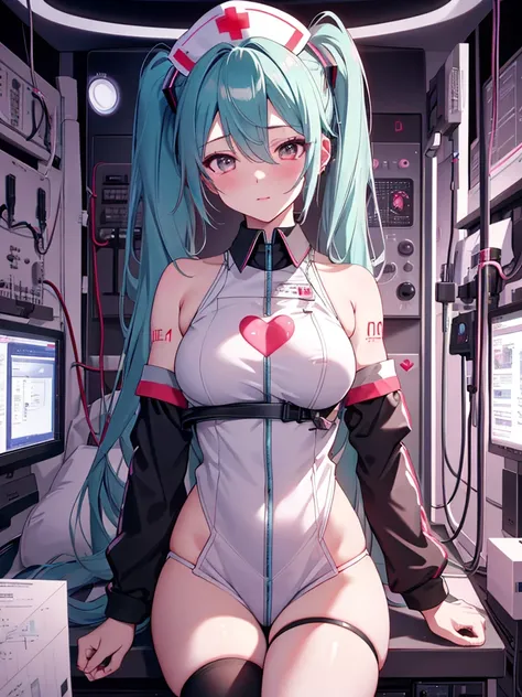 (Cardiac massage), (The background is the operating room), (nurse), Hatsune Miku, (masterpiece), highest quality, 1girl, uhd, retina, masterpiece, ccurate, anatomically correct, textured skin, super detail, high details, high quality, best quality, highres...