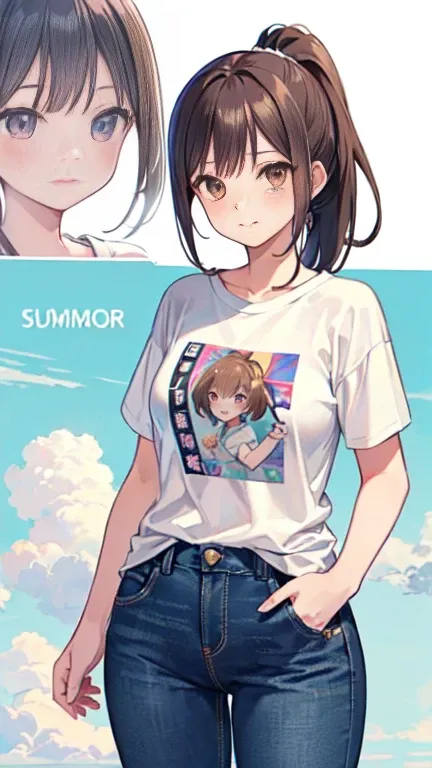 Highest quality, masterpiece, Ultra-high resolution, 8k, Summer sky, early summer, (((Summer clothing)), Show anime style , One, Soft Line Art, Digital Enhancement, shojo anime touch, shojo manga core, Flowing fabric, close, Soft Drawing, Ultra-Definition ...