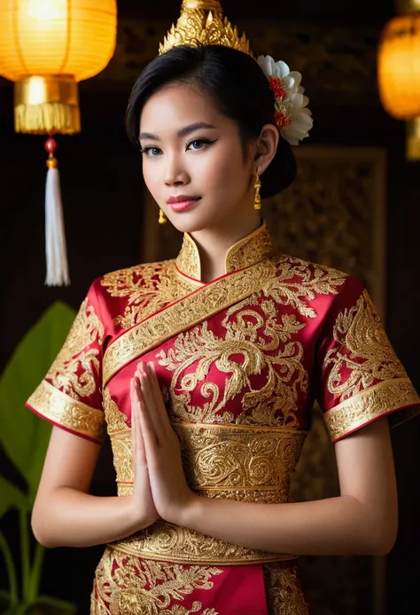 Beautiful girl wearing Thai dress 