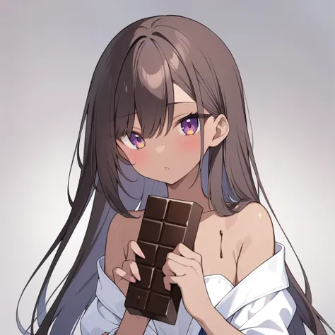 High quality,dark chocolate girl,hold drak chocolate,light skin