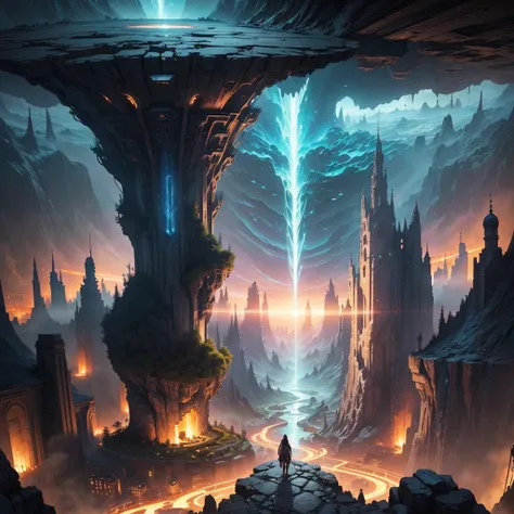 Best Quality，8k，Huge underground city，Underground Labyrinth，mysteriouultidimensional，A world beyond imagination，High Dimension，Fantasy，Different space，Nature，romantic，A world beyond imagination，Dream world，Huge river，masterpiece，最高masterpiece，perfection，