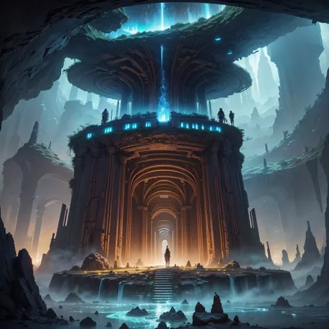 Best Quality，8k，Huge underground city，Underground Labyrinth，mysteriouultidimensional，A world beyond imagination，High Dimension，Fantasy，Different space，Nature，romantic，A world beyond imagination，Dream world，Huge river，masterpiece，最高masterpiece，perfection，