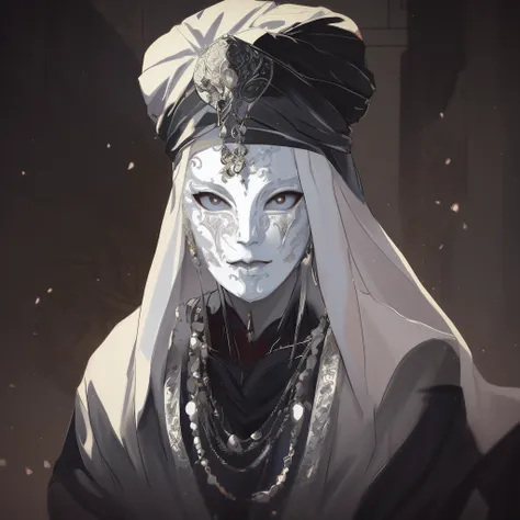 there is a man wearing a mask and a silver necklace, porcelain mask, porcelain mask, a man wearing porcelain mask, artwork in the style of guweiz, guweiz masterpiece, trending on artstation pixiv, a beautiful artwork illustration, stunning digital illustra...