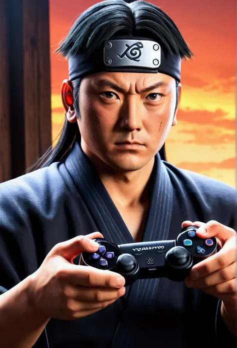 master part, best quality, ultra detali), Retrato do hashirama character from naruto anime utra realista 4k --v 4, he is Hold Joystick Controller PlayStation