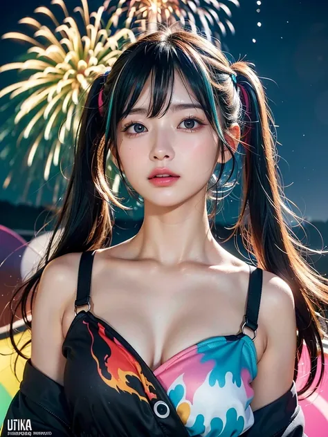 40-year-old Japanese woman、Black Hair、Hair is very short、Twin tails、Hatsune Miku Costume、Headphones、Flat Chest、Realistic photos、Realistic、8K quality、expensive、No bangs、High resolution, Highest quality, Anatomically correct, Winner of numerous awards, looki...