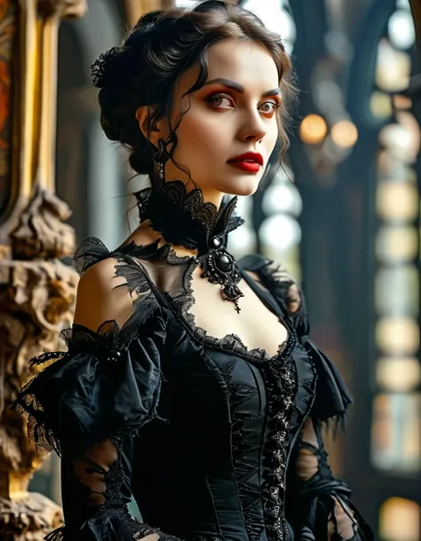 Masterpiece, high quality, best composition, Beautiful woman in Gothic style, full-length portrait.