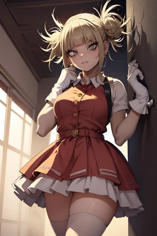 himiko toga, ,,(alone),himiko toga,(boku no hero academia),(short blonde hair with two messy pulps in her hair and yellow eyes w...